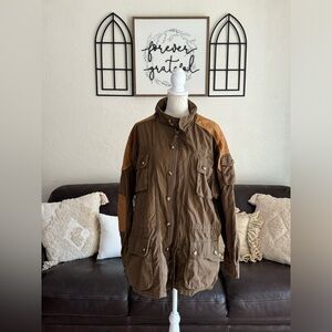 Vintage Orvis Plaid Flannel Lined Longline Leather Field Barn Jacket Size XL